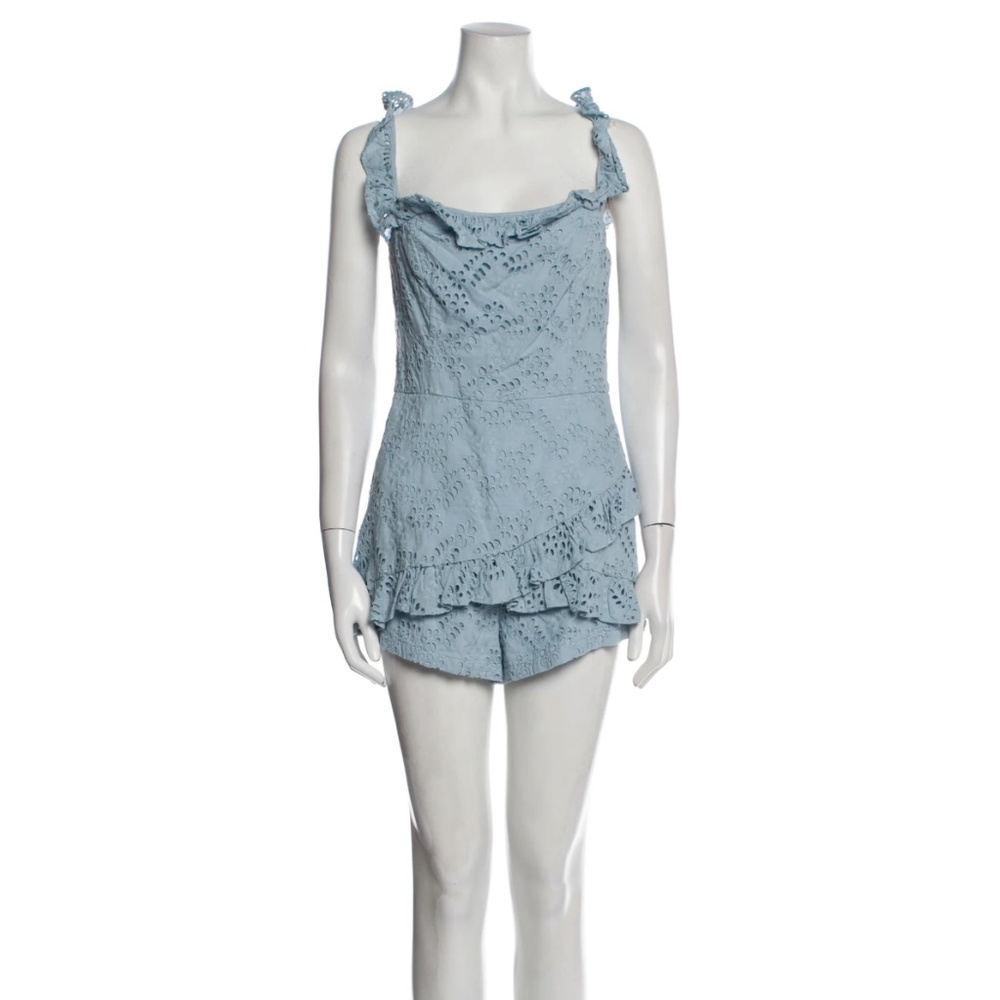 TULAROSA Blue Lace Pattern Square Neckline romper size M